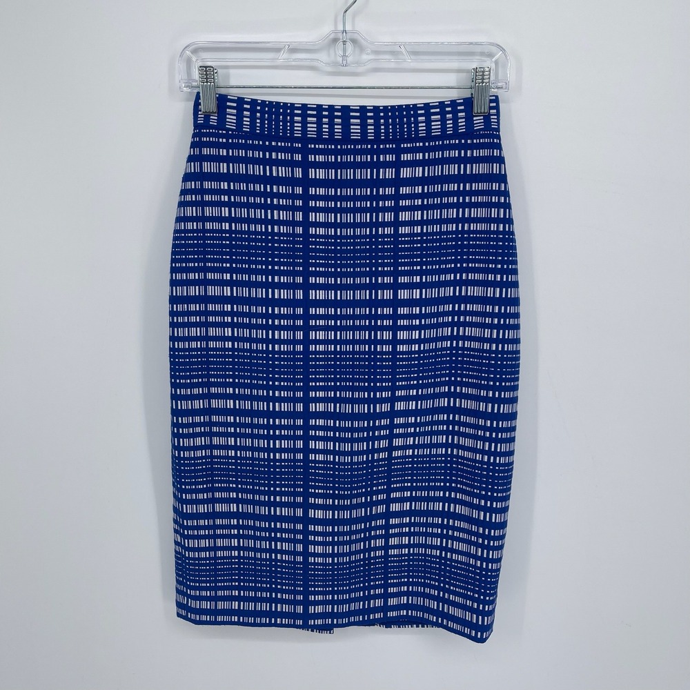 Banana Republic Women's Blue Geometric Dash Textured Pencil Midi Skirt Size 0
